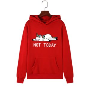 Not Today Unicorn Women Fleece Hoodie Sweatshirts Japanese Fashion 2020 Winter Ladies Pullovers Warm Pocket Hooded Jacket