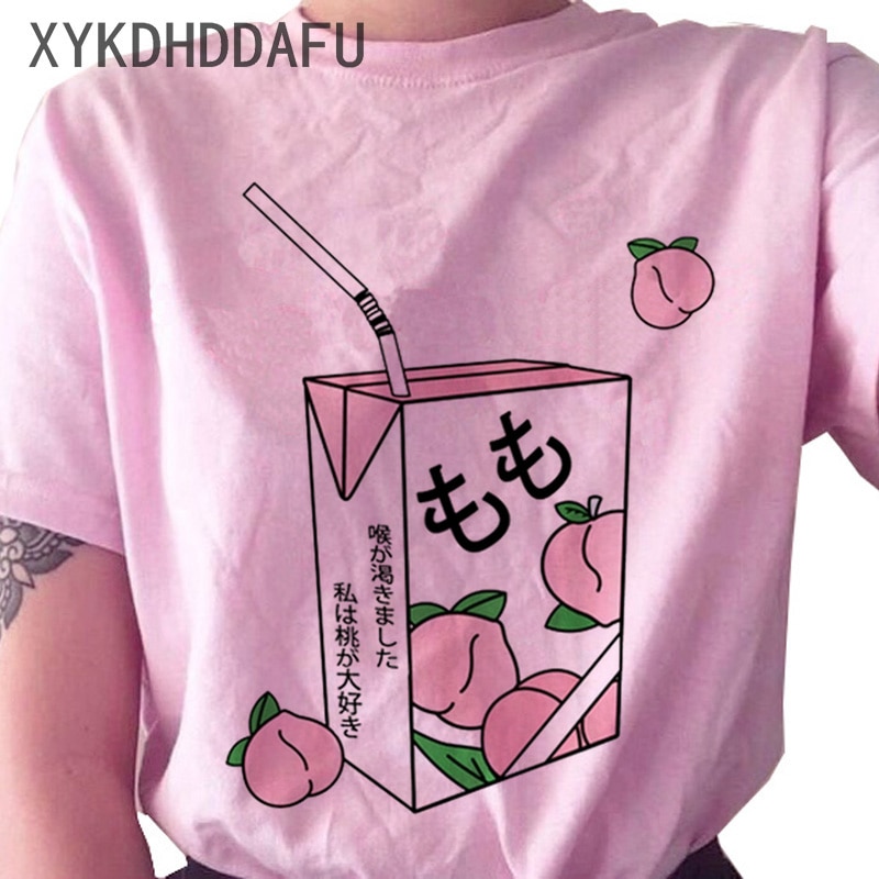 Peach-Juice-T-Shirt-Women-2020-Pink-Cartoon-Harajuku-Tshirt-Vintage-Ulzzang-Aesthetic-Female-Kawaii-T