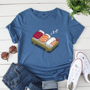 Plus Size 100% Cotton Women T-shirts S-5XL Cute Sushi Cartoon Printed T Shirt Female Top Graphic Tee harajuku tshirt for women