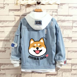 Plus size 3XL Anime Denim Jacket Shiba Inu Cosplay Hoodies Jean jacket Harajuku Streetwear Couple Clothes Hooded cowboy Jacket