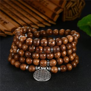 Prayer Beads Bracelet 108 Tibetan Buddhist Rosary Charm Mala Meditation Flower of Life Lucky Wenge Wooden Bracelet For Women Men