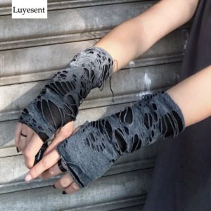 Punk Black Broken Slit Gothic Unisex Glove Fingerless Cuff Ninja Sport Hole Mitten 2020 Cool Women Men Hollow Out Rock Gloves