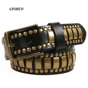 Punk Rock Belts Geometry Pattern for Men for Women Rivet Studded Belts First Layer of Cowskin Hip Pop Decorative Belts