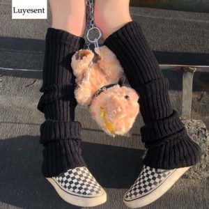Punk Solid Black Cool Knit Long Socks Women Outdoor Knee High Elastic Leg Warmers 2020 Lady Warm Slim Gothic Hip-hop Rock Sock
