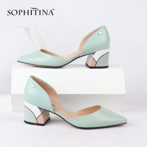 SOPHITINA Comfortable Square Heel Pumps High Quality Genuine Leather Slip-on Shoes Fashion Shallow Special Women's Pumps C162