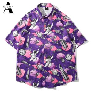 Space Print Hawaiian Shirts Streetwear Hip Hop Harajuku Casual Tropical Beach Short Sleeve Shirt Men Summer Fashion Tops Male