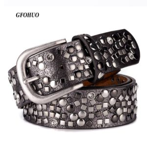 Split Leather PU Rivet Belt Fashion Rhinestone Women's Studded Belts High Quality Female Leather Rock Women Strap For Jeans