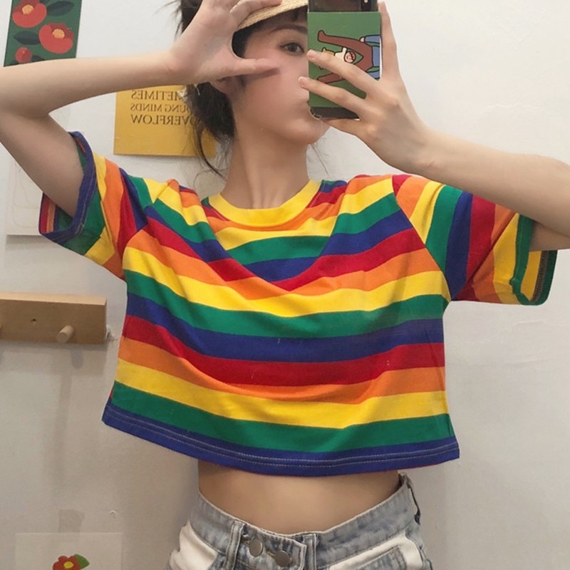 Summer-Rainbow-T-Shirt-Women-Loose-Round-Collar-Stripes-Print-T-Shirts-Loose-Short-Sleeve-Casual-5