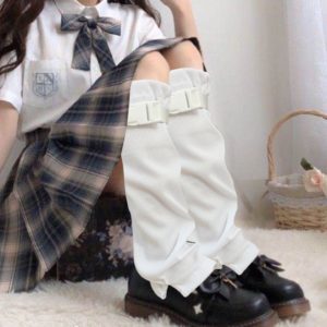 Sweet White Ullzang Woman jk Socks 2020 Lady Ribbon Plastic Adjustable Buckle Knee Leg Warmer Gothic Outdoor Rock Hipster Sock