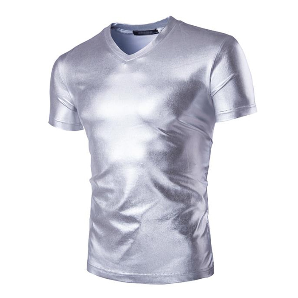 T-Shirt-Men-Shiny-Silver-Metallic-Night-Club-Tshirt-Men-s-Casual-Harajuku-Streetwear-Short-Sleeve