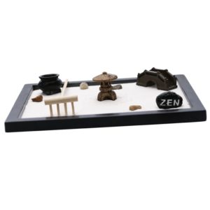 Tabletop Meditation Sand Zen Garden - Desktop Meditating Mini Zen Garden with Incense, Bamboo Rakes, Bridge, Nature Stone