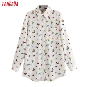 Tangada women retro animal print chiffon blouse long sleeve chic female casual loose shirt blusas femininas 1F75