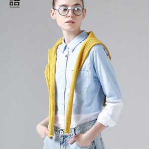 Toyouth 2020 Fashion Autumn Casual Women Patchwork Hit Color Long Sleeve Oxford Blouse Women Fake Two Tops For Female