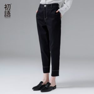 Toyouth Trousers Women 2018 Summer New Casual Cotton Work Pants Ankle Length Black Straight Bottom Korean Style