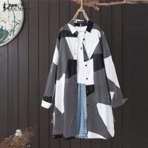 Vintage Printed Tops Women's Shirts ZANZEA 2020 Casual Geometric Long Sleeve Blouse Female Lapel Button Blusas Plus Size Tunic