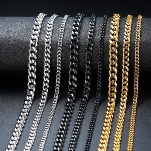 Vnox Basic Punk Stainless Steel Necklace for Men Women Curb Cuban Link Chain Chokers Vintage Black Gold Tone Solid Metal