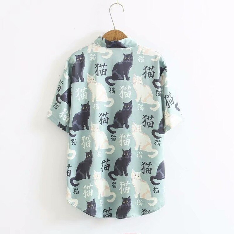 Women-Blouse-And-Tops-Cartoon-Cat-Print-Harakuju-Blouses-2020-Summer-Fashion-Short-Sleeve-Turndown-Collar-3