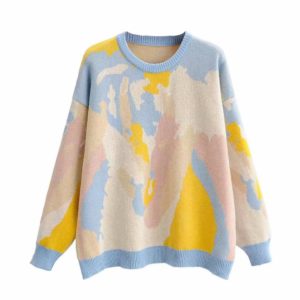 Women Preppy Style Candy Color Knitted Sweater Lady Casual Pullover Camouflage Jacquard Sweater Female Autumn Winter Jumper