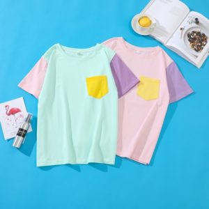 Women Tshirt New Cotton Harajuku Patchwork Hit Colors Short Sleeve Kpop T shirt Summer Kawaii Pastel Color Tee Shirt T shirt Top