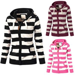 Women hoodies Zipper Tops Casual daily Hooded striped Sweatshirt Coat Jacket Slim Jumper kpop Office Wear sudadera mujer#3s
